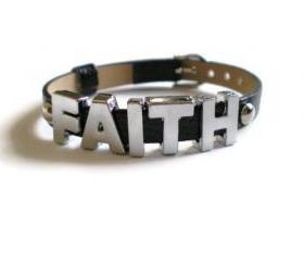  Black FAITH Studded Leather Bracelet - 5mm Round Silver Studs - 8 mm Adjustable Wristband