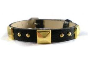 Black Leather Bracelet With Gold Pyramid Studs - 10mm Strap - Black Buckle Bracelet