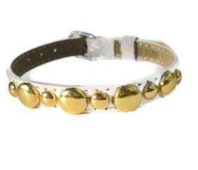 White Genuine Leather Bracelet - Gold Round Studs - 8mm White Leather Studs 