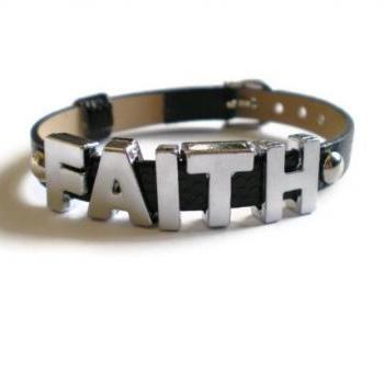  Black FAITH Studded Leather Bracelet - 5mm Round Silver Studs - 8 mm Adjustable Wristband