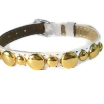 White Genuine Leather Bracelet - Gold Round Studs - 8mm White Leather Studs 